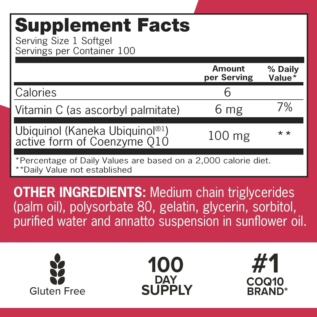 Qunol CoQ10 100mg Softgels, Mega Ubiquinol 100mg