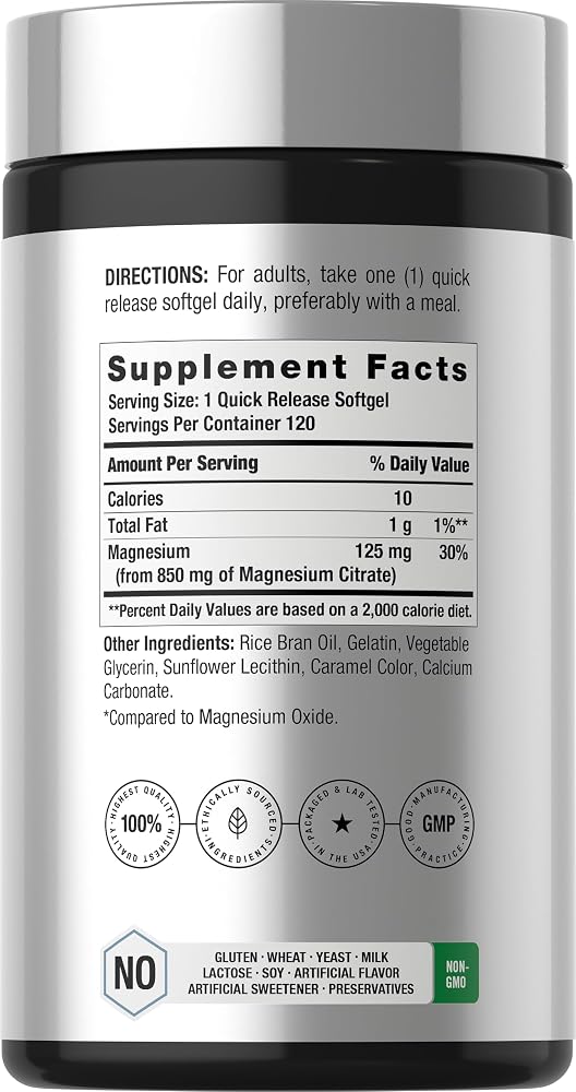 Horbäach Magnesium Citrate 850mg - 120 Softgels - image 2