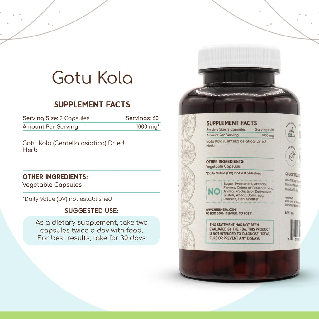 HerbEra Gotu Kola 500 mg - 120 Capsules - image 3