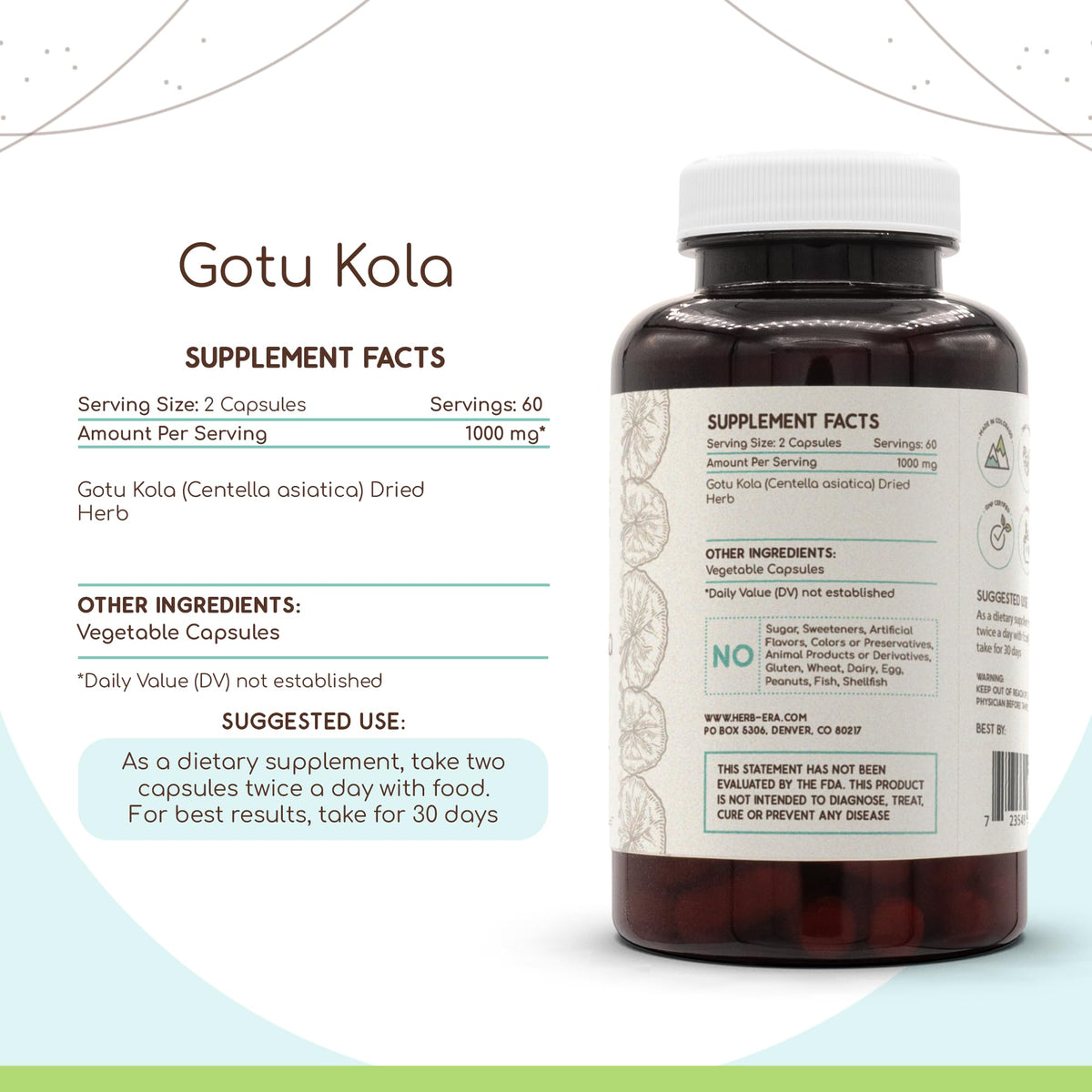 HerbEra Gotu Kola 500 mg - 120 Capsules - image 3