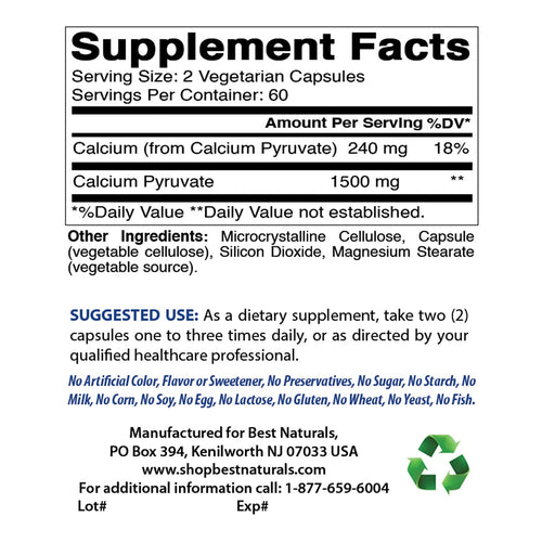 #1 Calcium Pyruvate 750 mg Capsule by Best Naturals