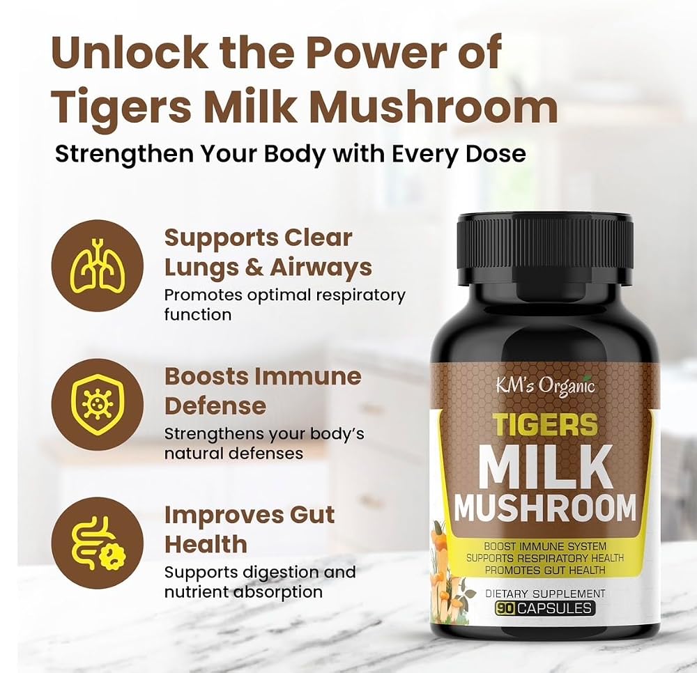 KM's Organic Tiger's Milk Mushroom 10:1 Extract - 90 Vegan Capsules - image 2