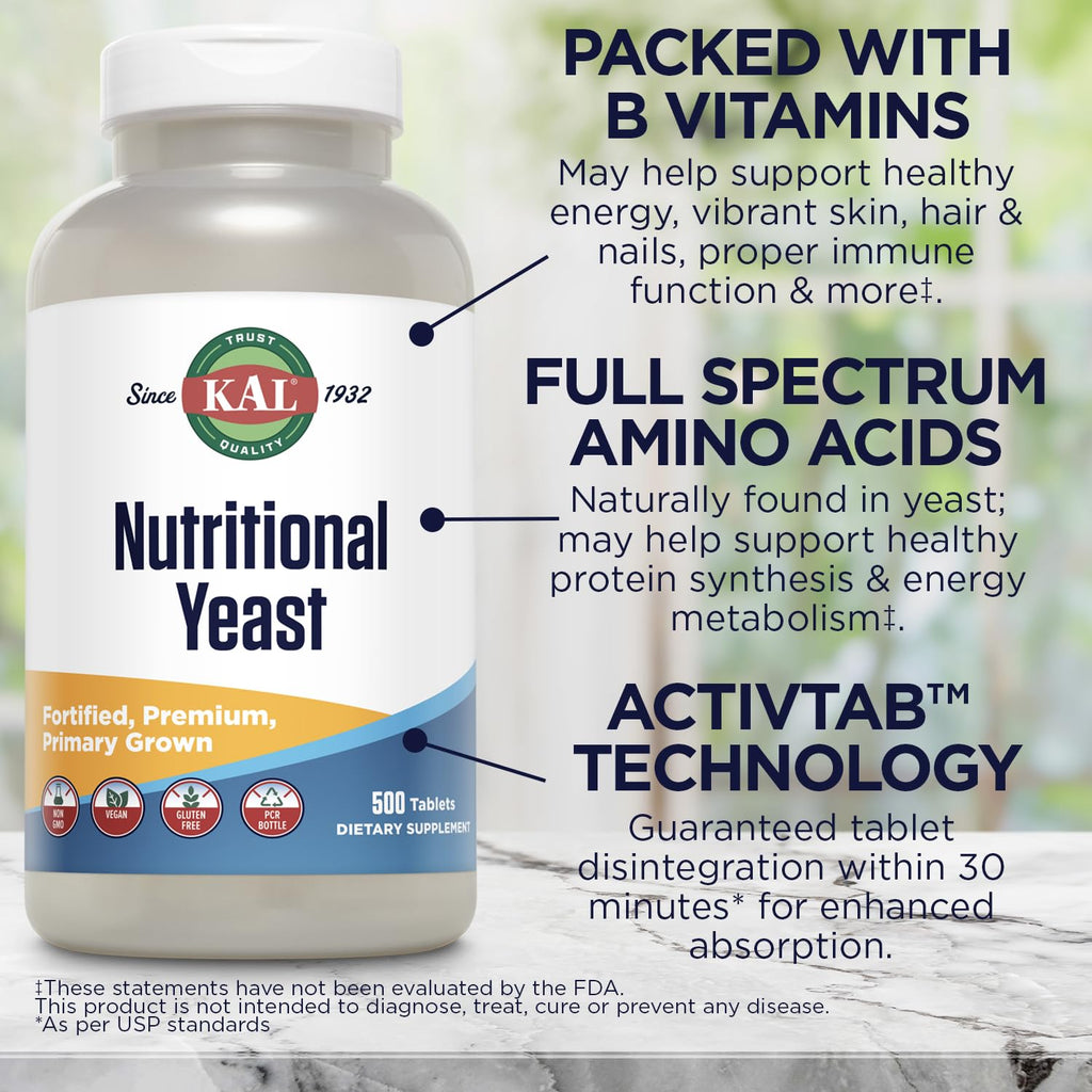 KAL Nutritional Yeast Supplement with B12 & Biotin - 500 Tablets - image 4