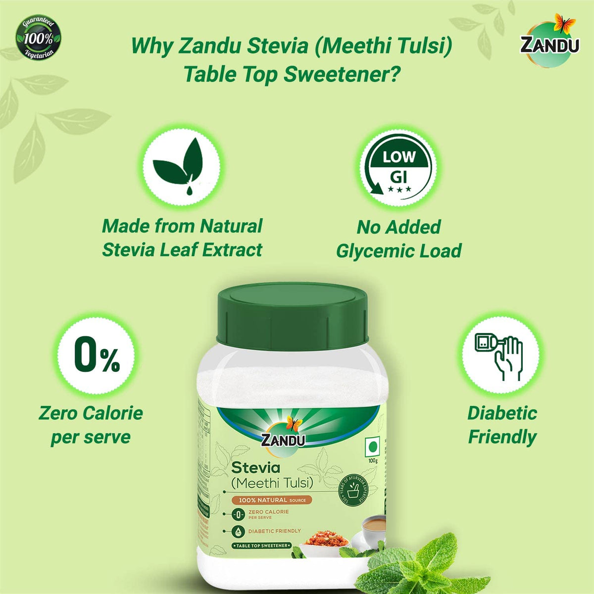 Zandu Stevia Meethi Tulsi Powder Natural Sweetener - 100g - image 3