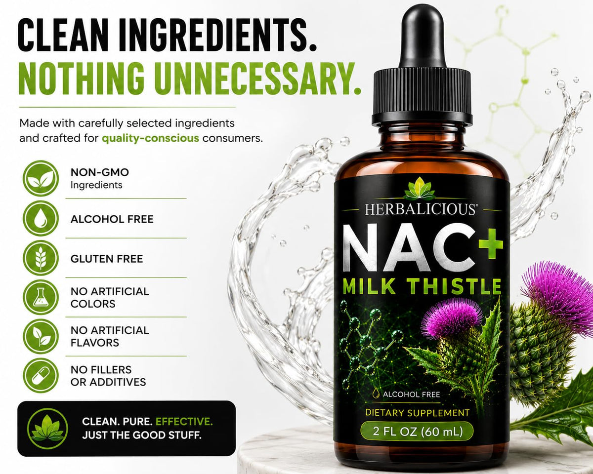 HERBALICIOUS Milk Thistle Extract with NAC Liver Support - 2 Fl Oz - image 3