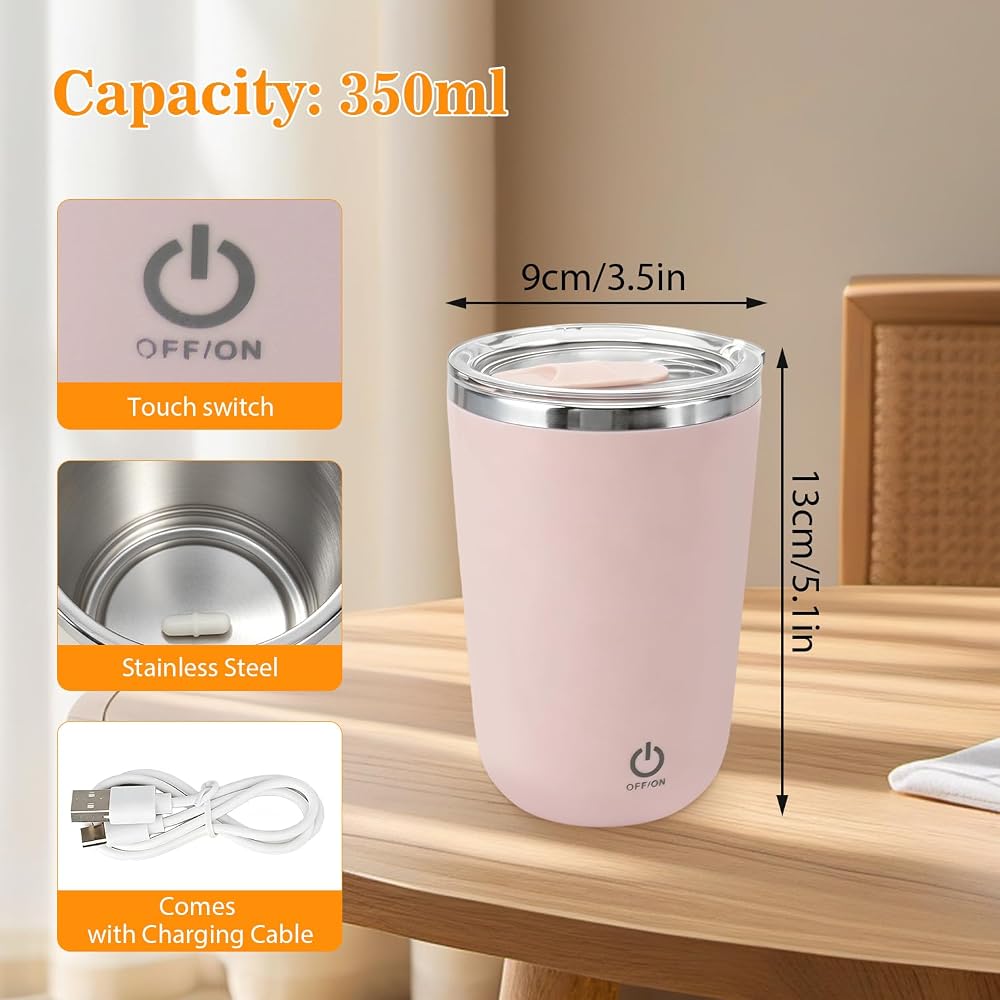 Tissting Shaker Bottle 11.8oz Electric Mixer Cup Stainless Steel Self