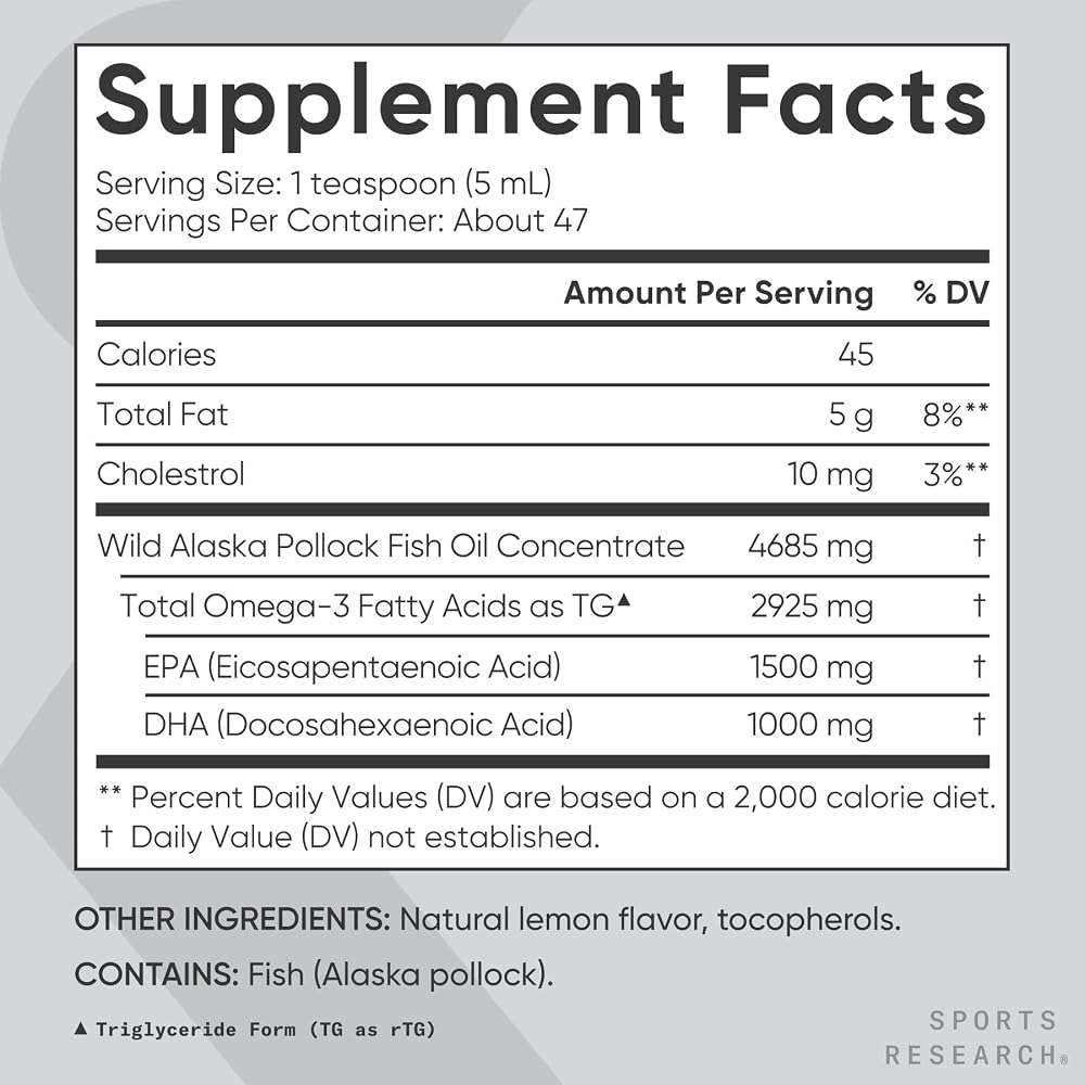 Sports Research Wild Alaska Pollock Omega-3 Fish Oil - 8 Fl Oz - image 5