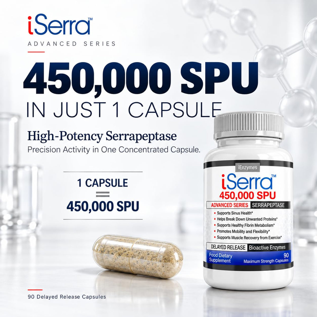 iEnzymes iSerra Advanced Series MAX Serrapeptase 450,000 SPU - 90 Capsules - image 2