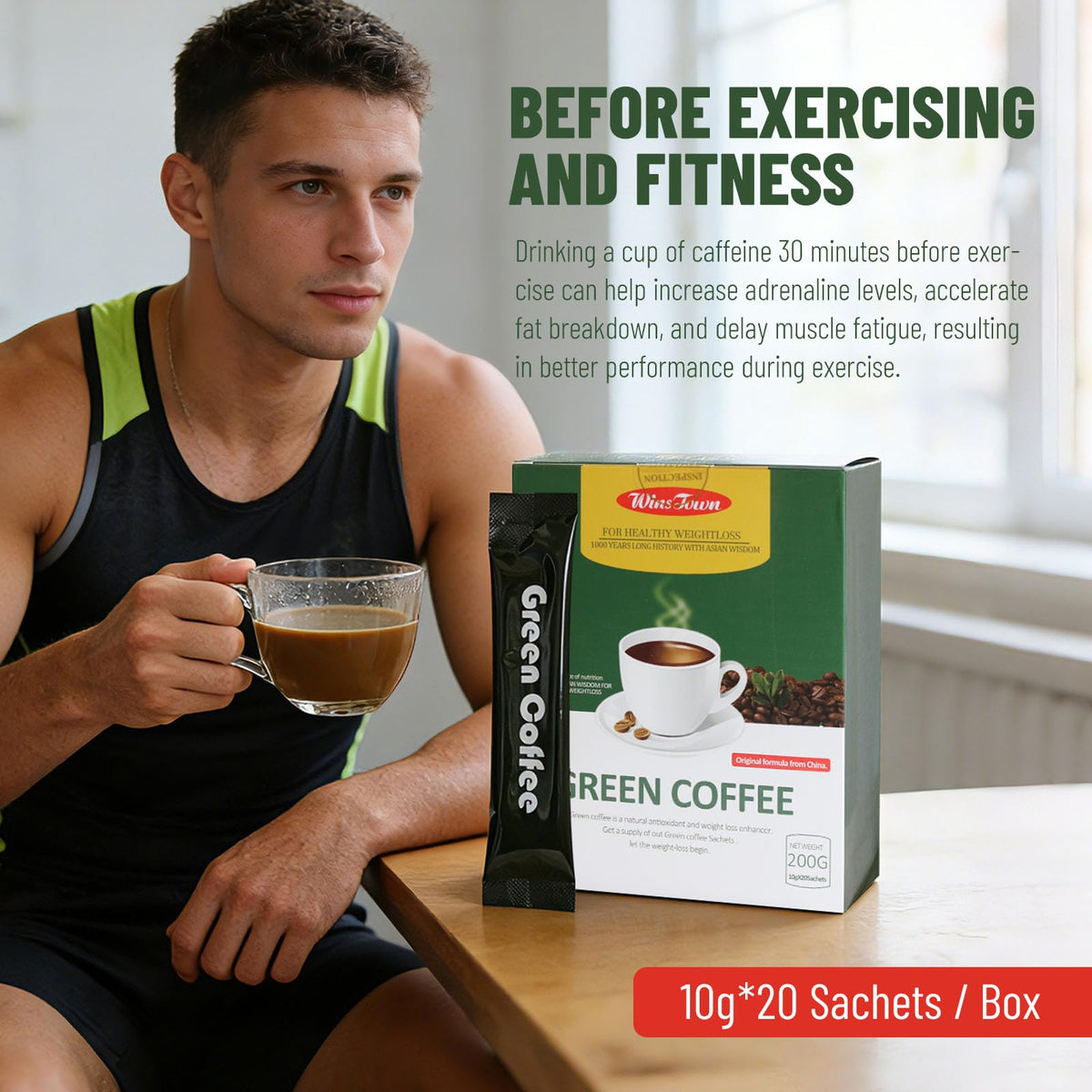 Wins Town Slimming Green Coffee Instant Powder - 20 Sachets - image 3