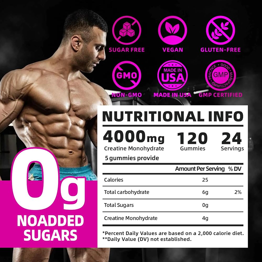 Razuhu Creatine Monohydrate Gummies Sugar Free - 100 Count - image 2