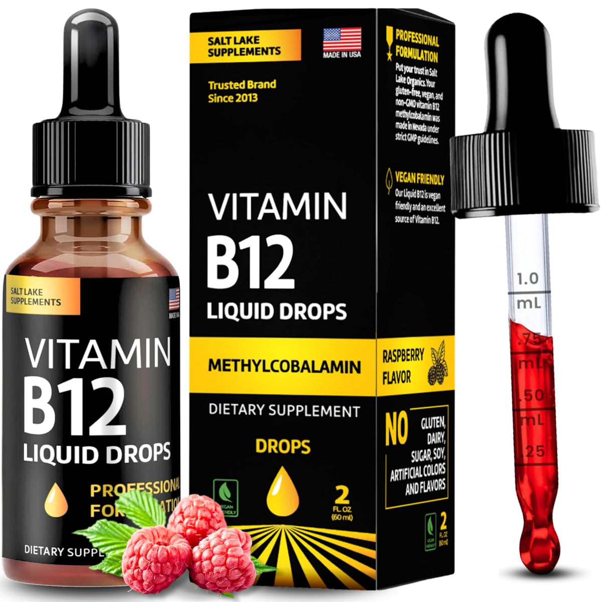 Salt Lake Supplements Vitamin B12 Liquid Drops 5000 mcg - 60 Servings
