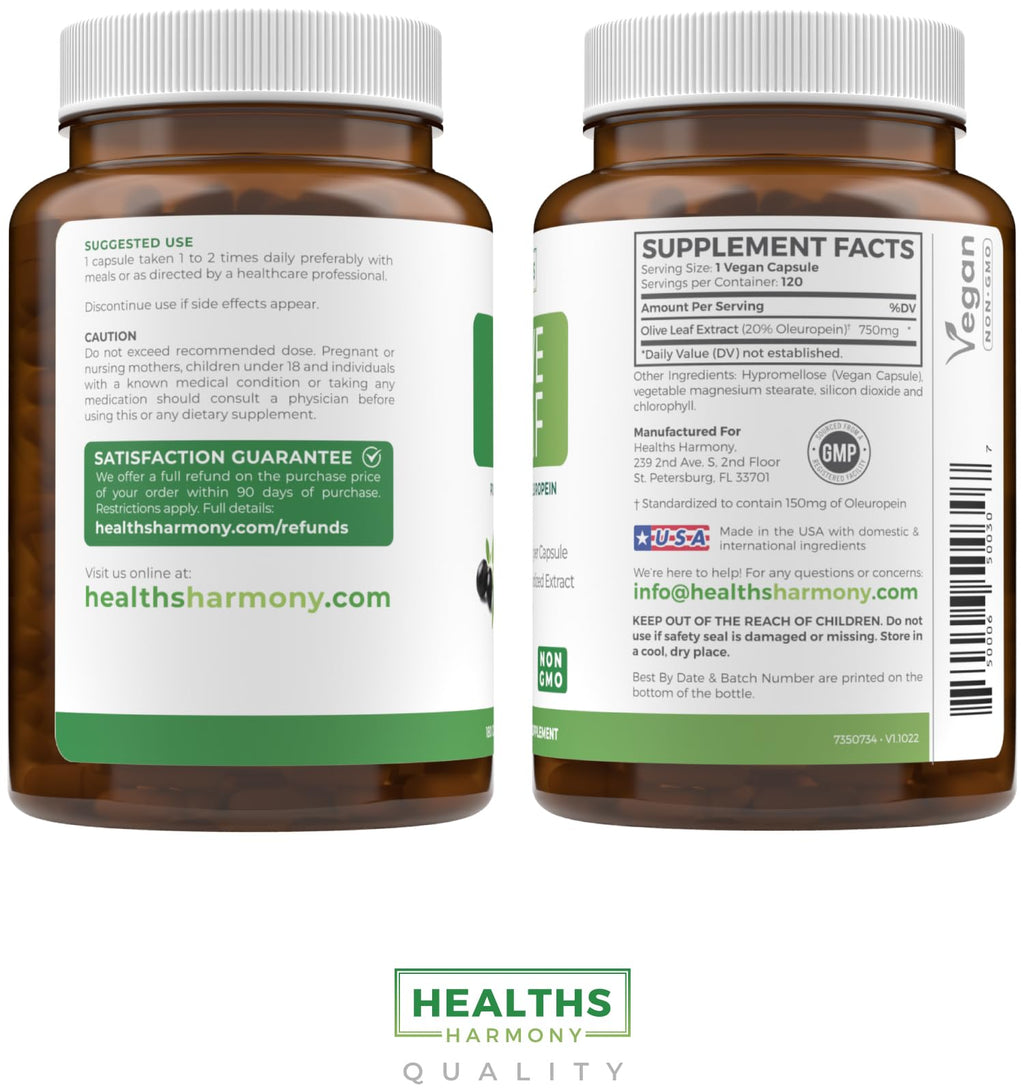 Healths Harmony Olive Leaf Extract 750mg - 120 Capsules - image 8