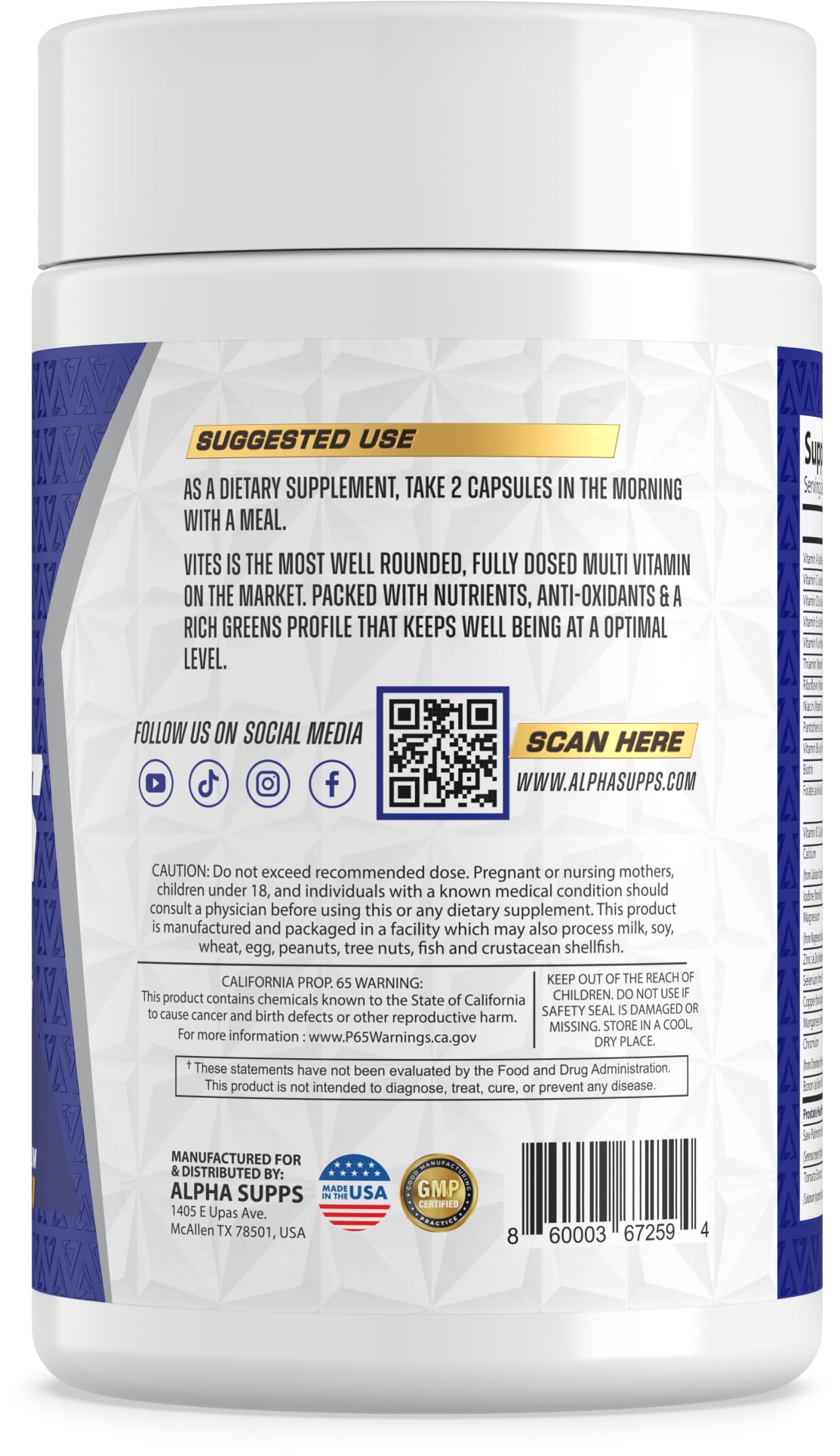 Alpha Supps Vites Men's Multivitamin with Energy Support - 60 Capsules - image 5