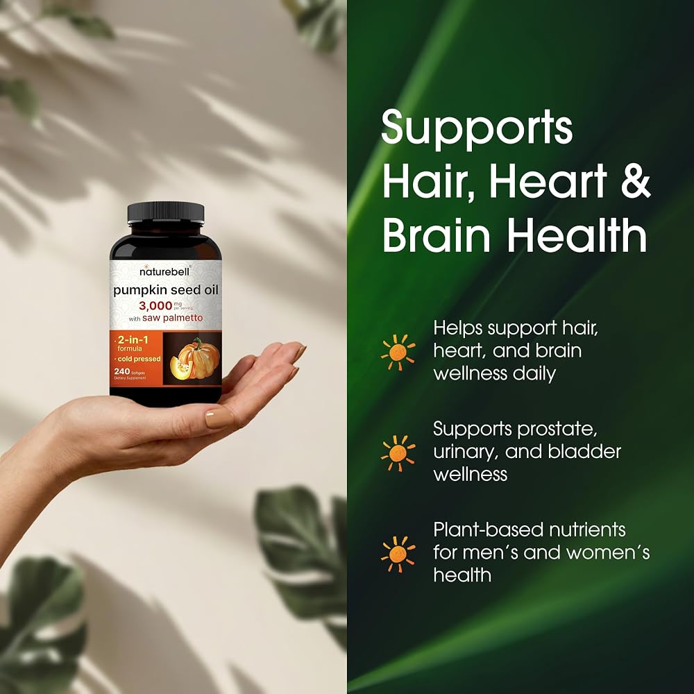 NatureBell Pumpkin Seed Oil 3,000mg with Saw Palmetto - 240 Softgels - image 4