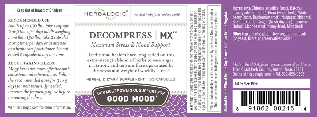Herbalogic Decompress MX Herb Capsules for Stress Relief - 30 Capsules - image 2