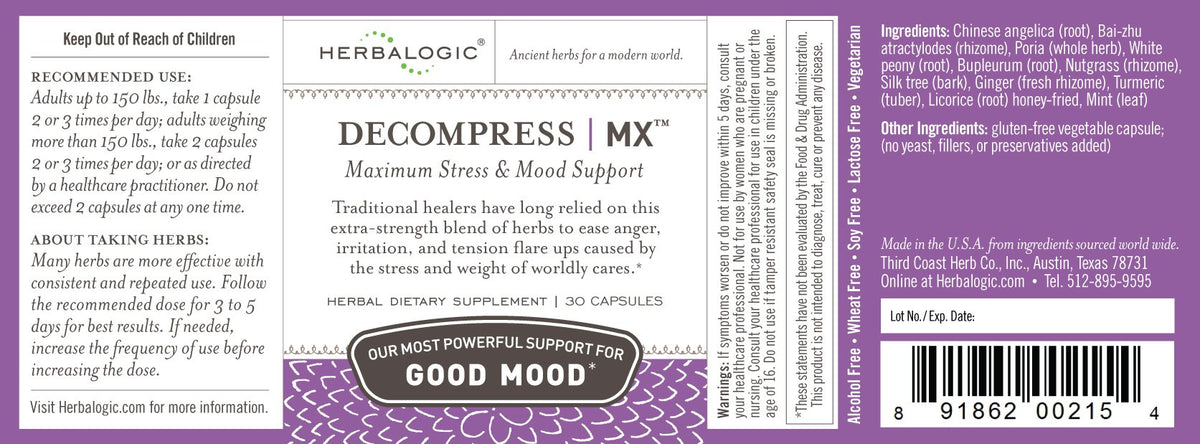 Herbalogic Decompress MX Herb Capsules for Stress Relief - 30 Capsules - image 2