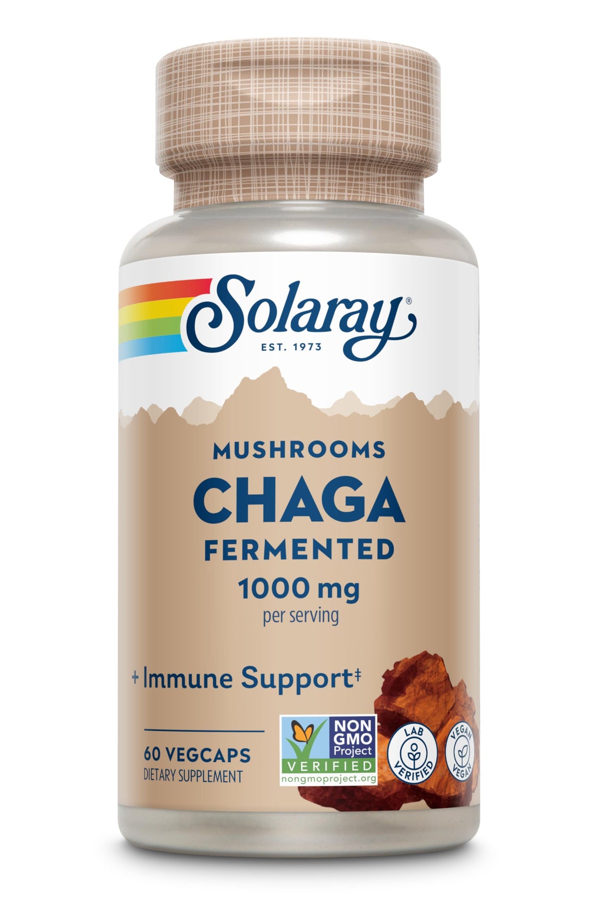 SOLARAY Fermented Chaga Mushroom 1000 mg Immune Support - 60 Vegetarian Capsules