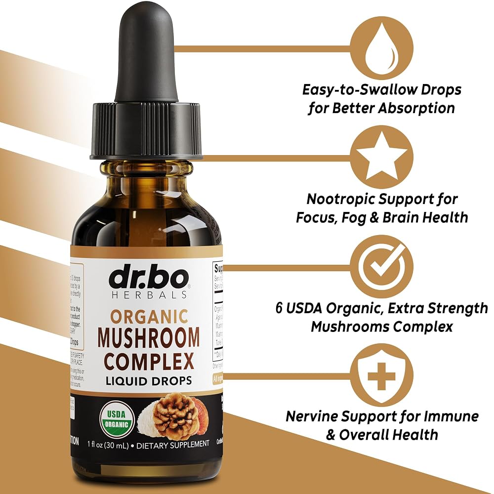 DR. BO Organic Lions Mane Mushroom Complex Liquid Drops - 1 Fl Oz - image 2