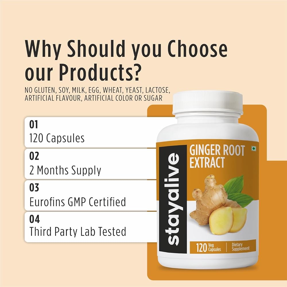 STAY ALIVE Pure Ginger Root Capsules 1000mg - 120 Capsules - image 5