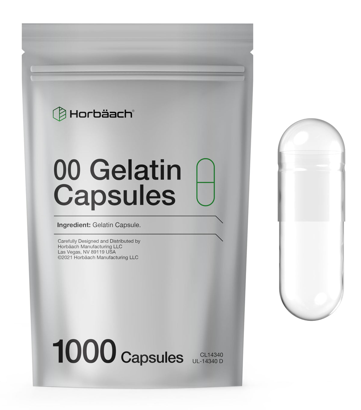 Horbäach Empty Capsules Size 00 - 1000 Clear Gelatin Capsules