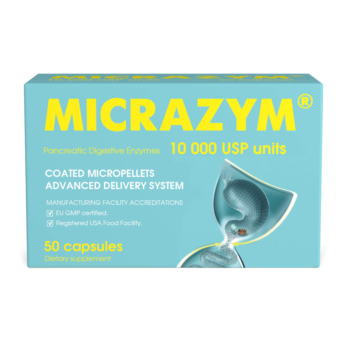 Micrazym Pancreatic Enzymes 10,000 USP - 50 Capsules