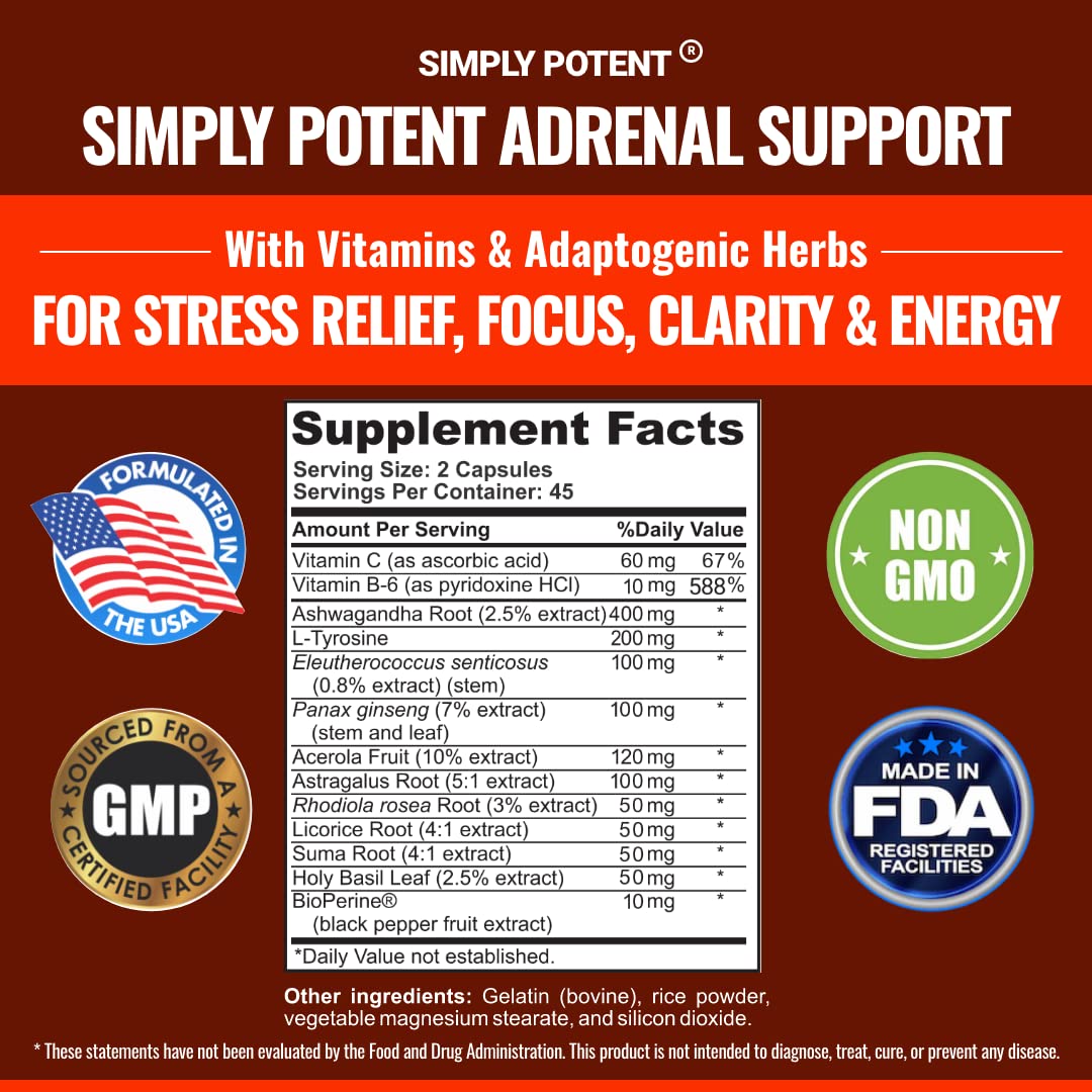 Simply Potent Adrenal Support and Cortisol Manager - 90 Capsules - image 2