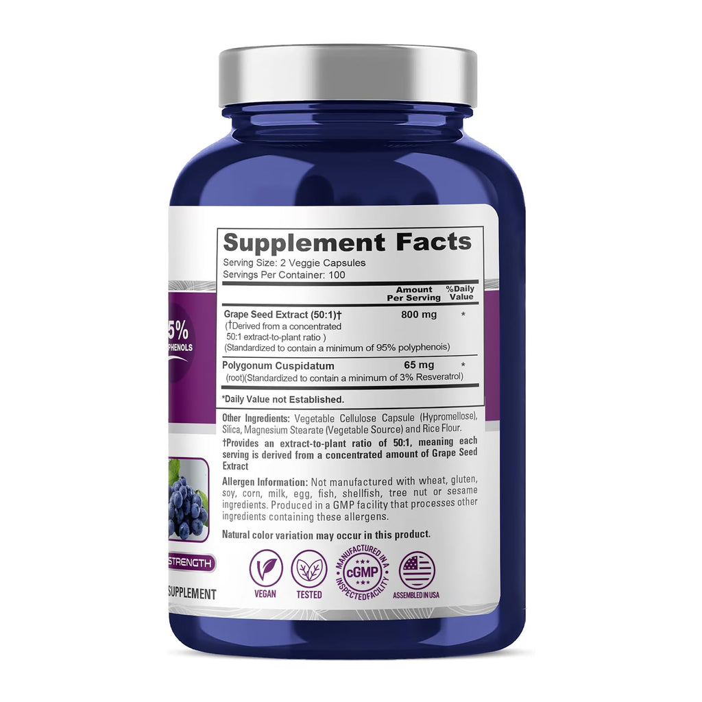 NusaPure Grape Seed Extract 800mg Vegan - 200 Vegetarian Capsules - image 2