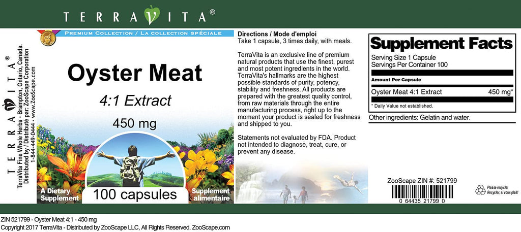 Terravita Oyster Meat 4:1 Extract 450 mg - 300 Capsules - image 2