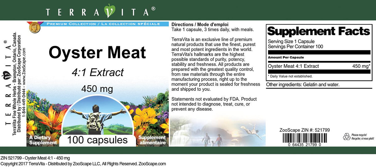 Terravita Oyster Meat 4:1 Extract 450 mg - 300 Capsules - image 2