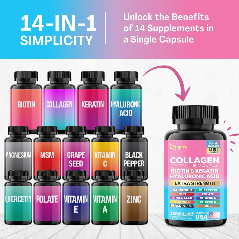 Zoyava Collagen Peptides 14-in-1 with Biotin & Keratin - 180 Capsules - image 4