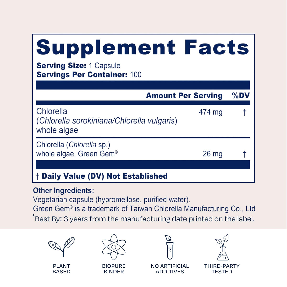 BioPure Chlorella Growth Factor Cellular Vitality - 100 Capsules - image 3
