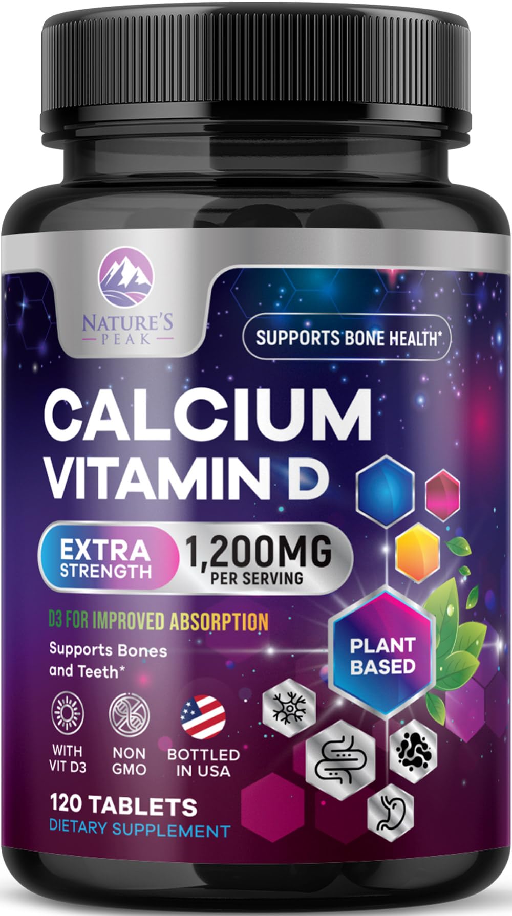 Nature's Peak Calcium 1200 mg with Vitamin D3 - Bone Health Supplement