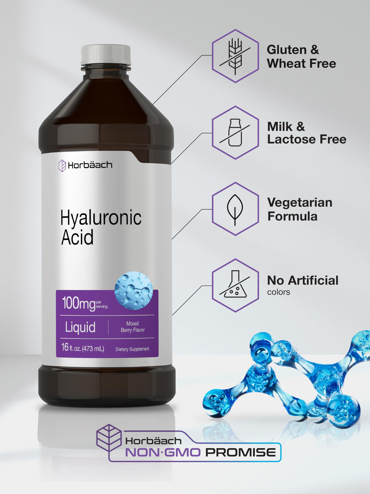 Horbäach Liquid Hyaluronic Acid Supplement 100 mg - 16 oz - image 5