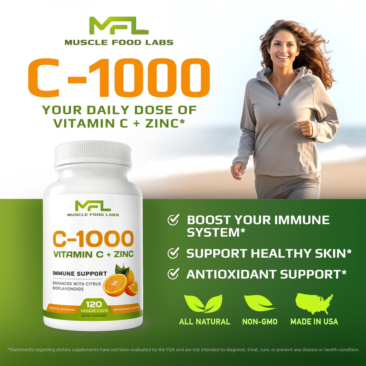 MUSCLE FOOD LABS Vitamin C + Zinc 1000mg - 120 Capsules - image 2