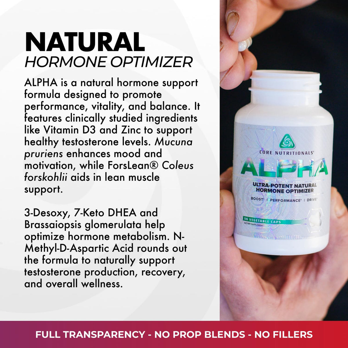Core Nutritionals Alpha Hormone Optimizer Men's Health - 56 Vegetarian Capsules - image 4