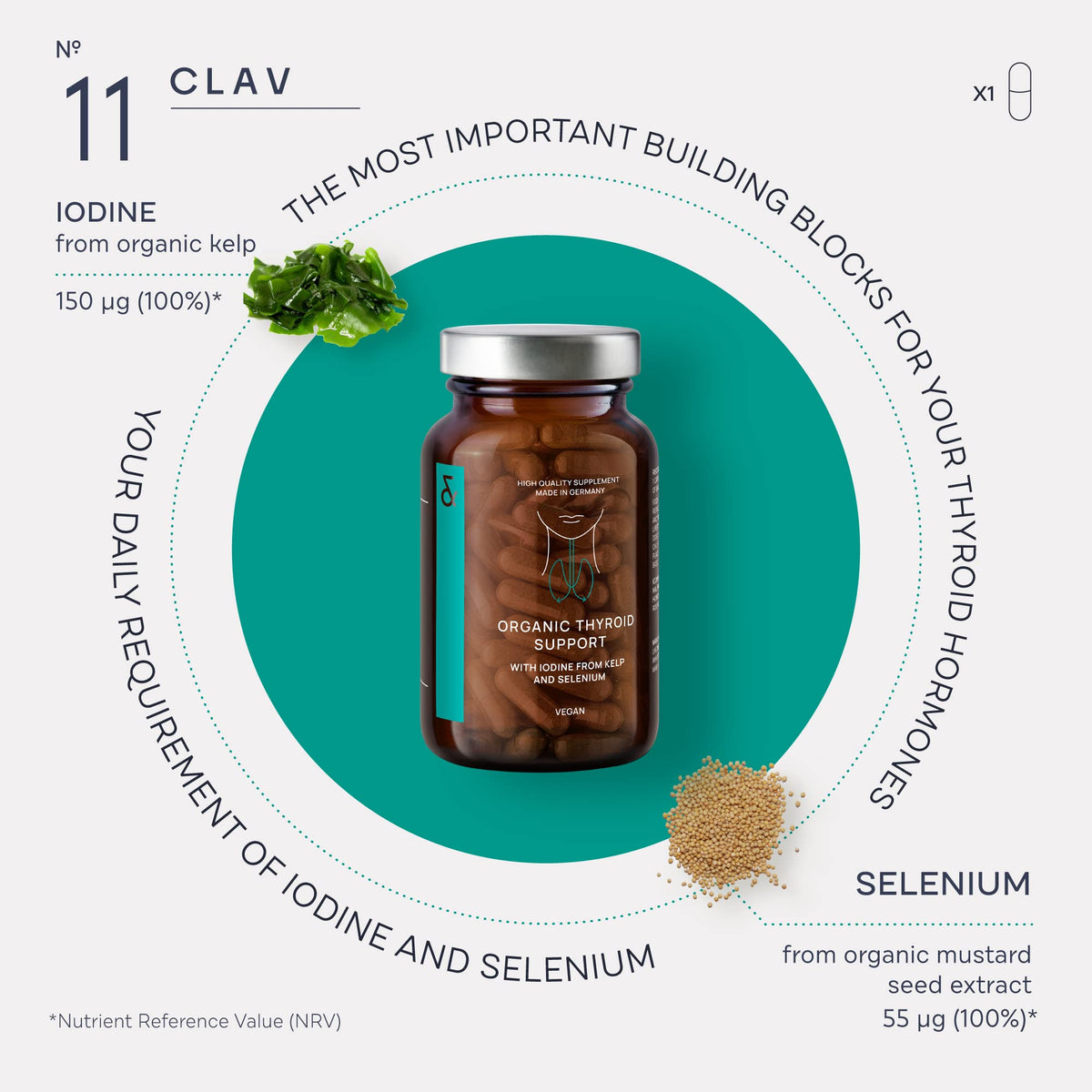 CLAV Organic Thyroid Support Supplement with Iodine & Selenium - 120 Capsules - image 4