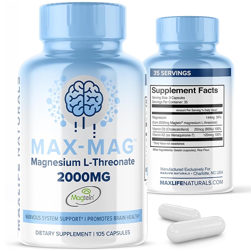 MaxLife Naturals Max-Mag Magnesium L-Threonate 2000mg - 105 Capsules