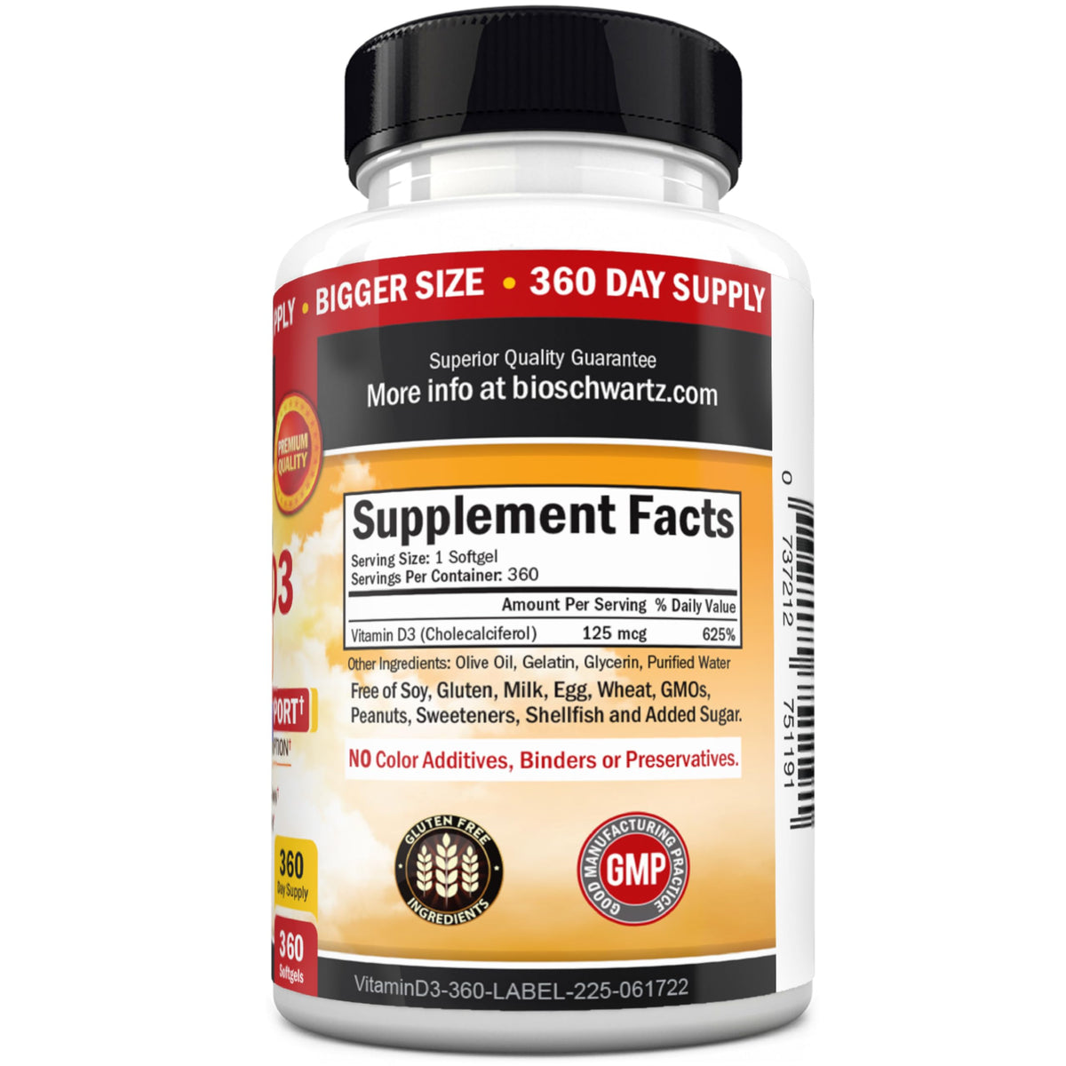 BioSchwartz Vitamin D3 5000 IU Immune Support - 360 Softgels - image 7