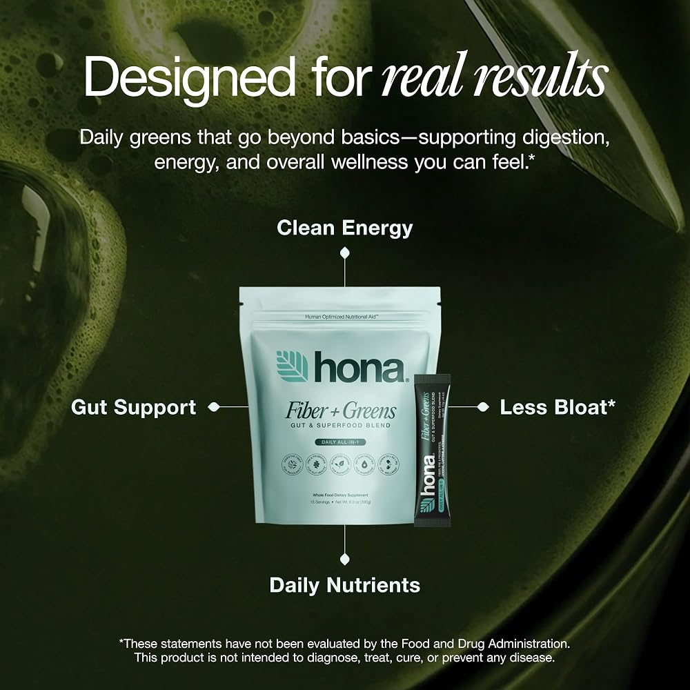 Hona Fiber + Greens, Gut & Superfood Blend, Greens Powder