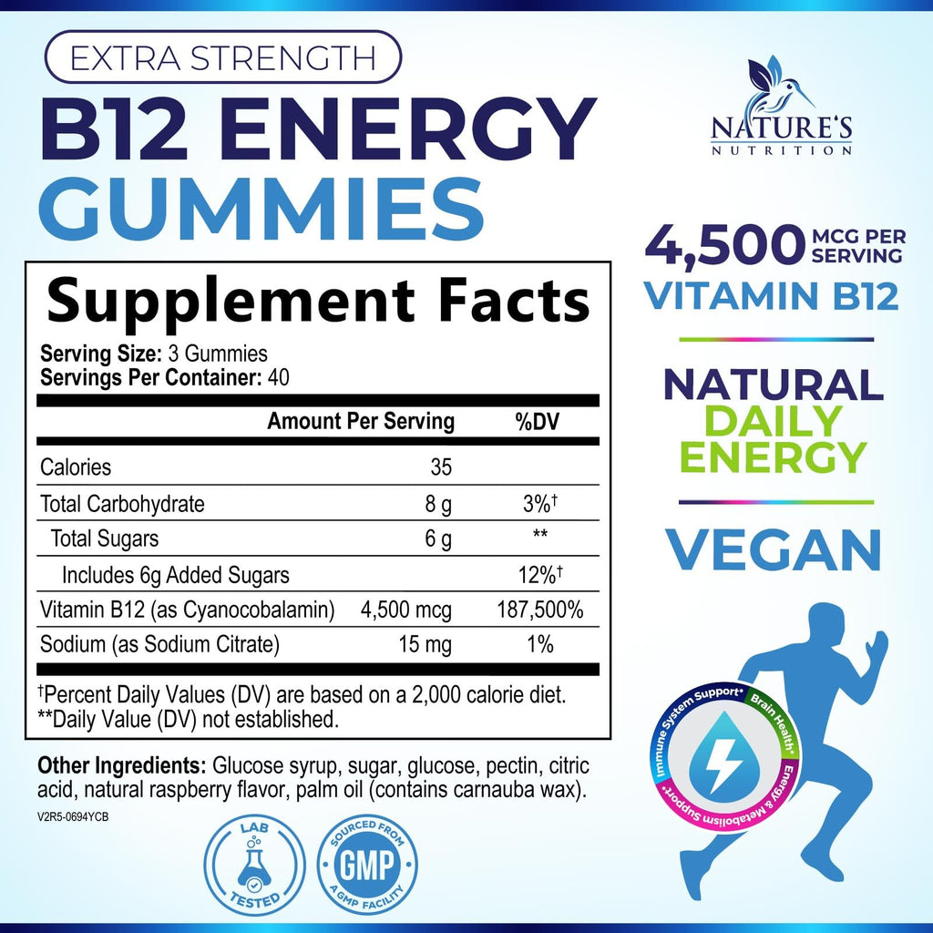 Nature's Nutrition Vitamin B12 Energy Gummies - 4500 mcg Extra