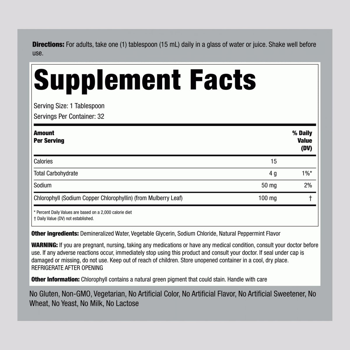 Piping Rock Liquid Chlorophyll 100mg - 16 fl oz - image 2