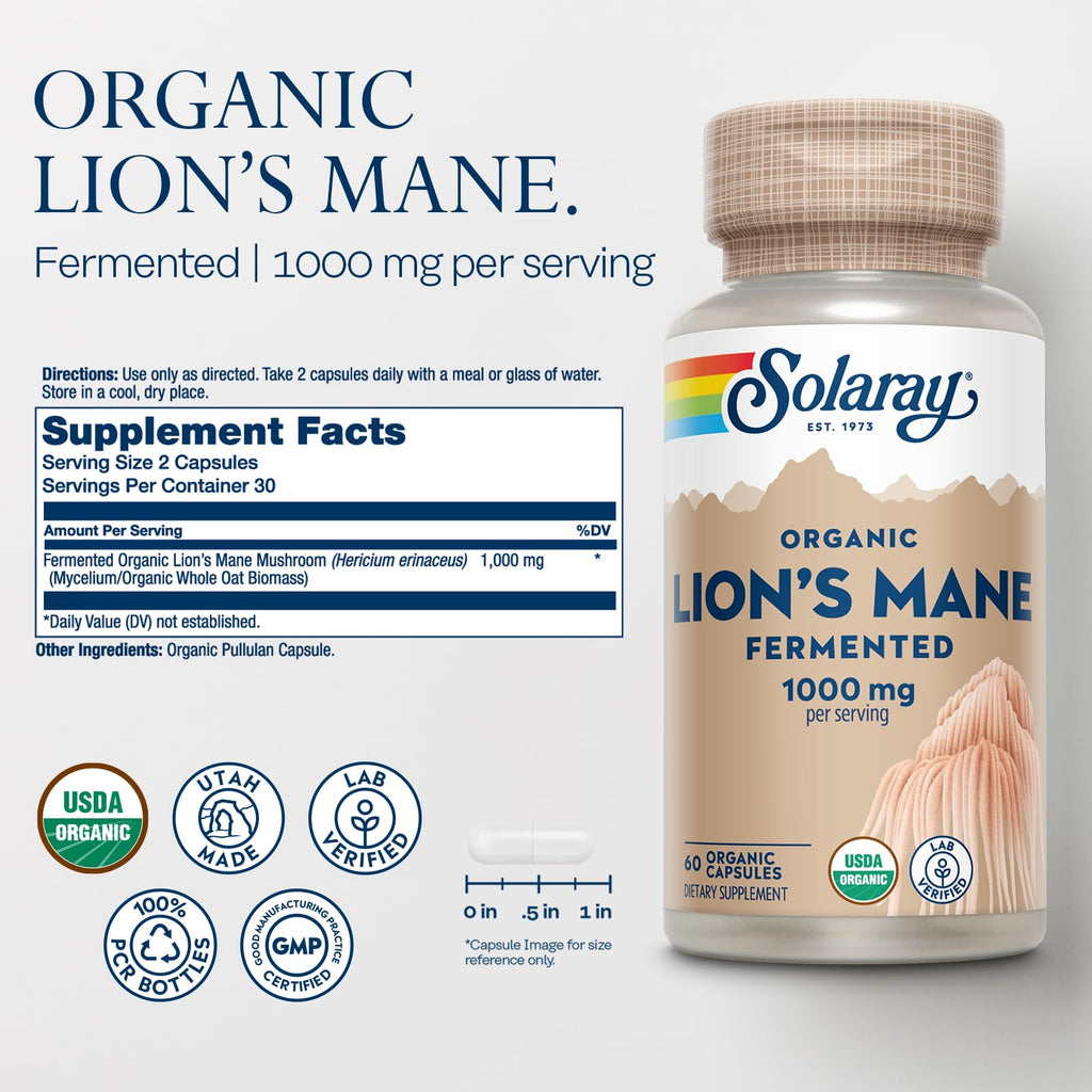 SOLARAY Organic Lion's Mane - 60 Vegetarian Capsules - image 2