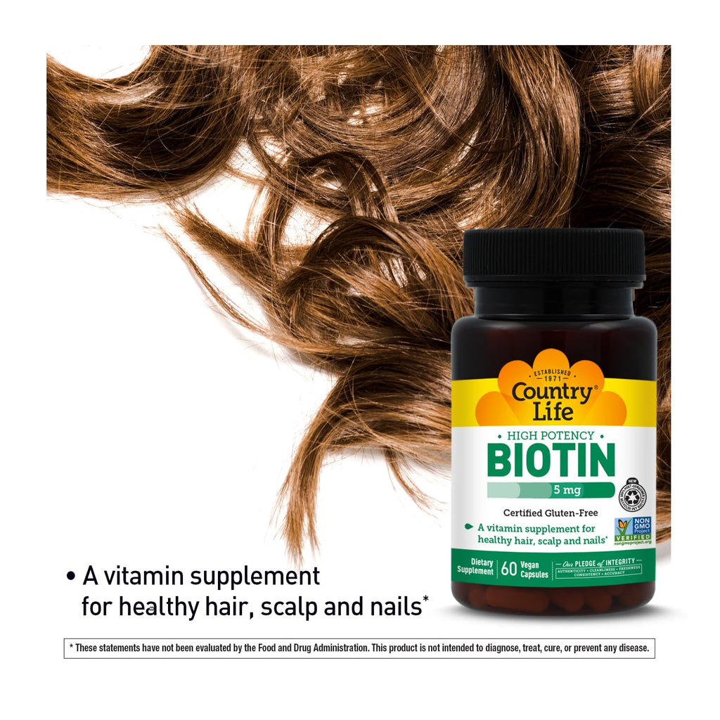Country Life Biotin High Potency, 5mg- Certified Gluten Free