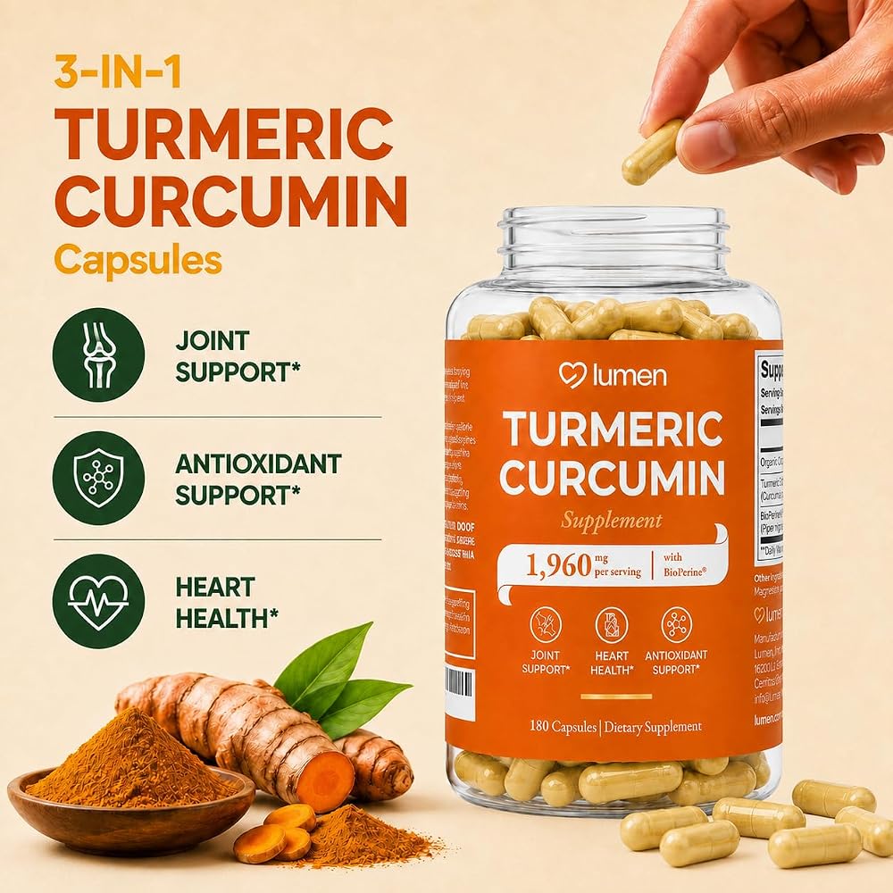 Lumen Naturals Turmeric Curcumin Supplement with Black Pepper - 180 Capsules - image 2