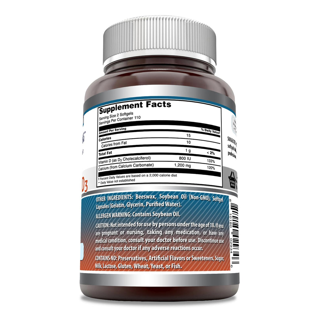 Amazing Nutrition Calcium with Vitamin D3 - 220 Softgels - image 3