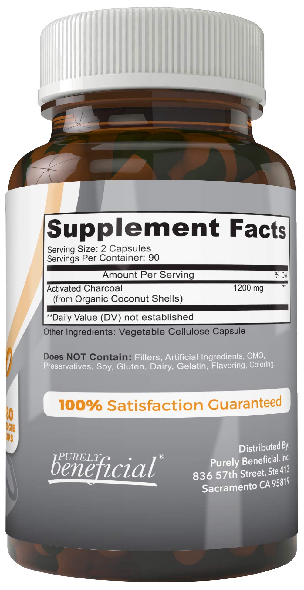 PURELY beneficial Activated Coconut Charcoal 1200mg - 180 Capsules - image 2