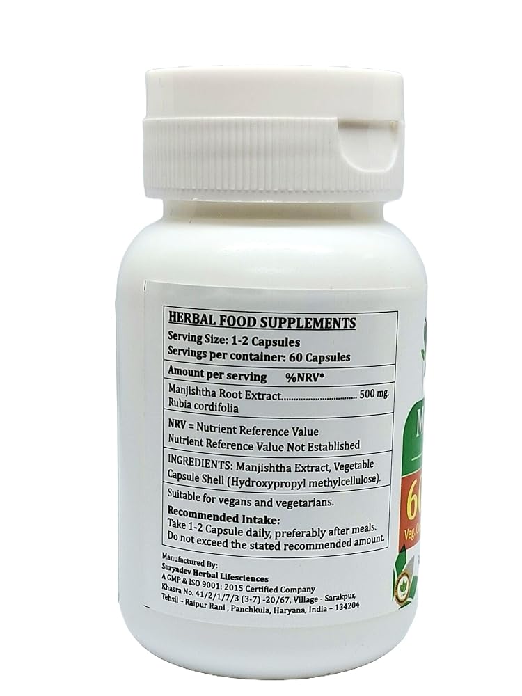Satya Naturals Manjishtha Forte Capsules 500 mg. 60 Veg. Capsule