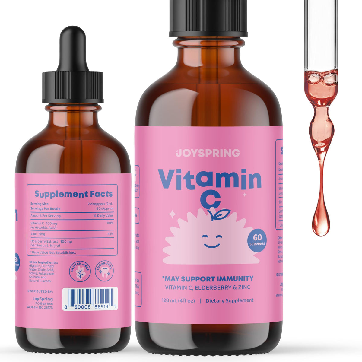 JoySpring Vitamin C and Zinc for Kids, Elderberry Liquid Supplement