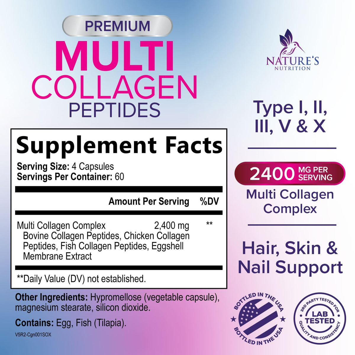 Nature's Nutrition Multi Collagen Complex Pills - Hydrolyzed Collagen