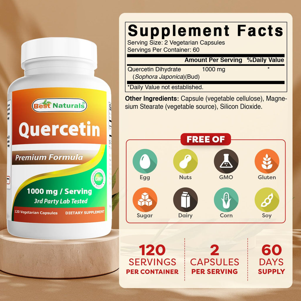Best Naturals Quercetin 1000 mg Antioxidant - 120 Vegetarian Capsules - image 2